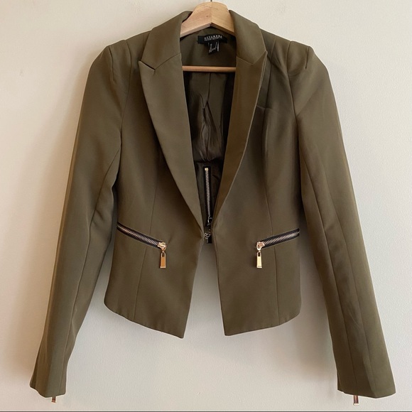 Revamped Cropped Trendy Blazer in Khaki/Army Green with Gold Hardware Sz S - Picture 1 of 8
